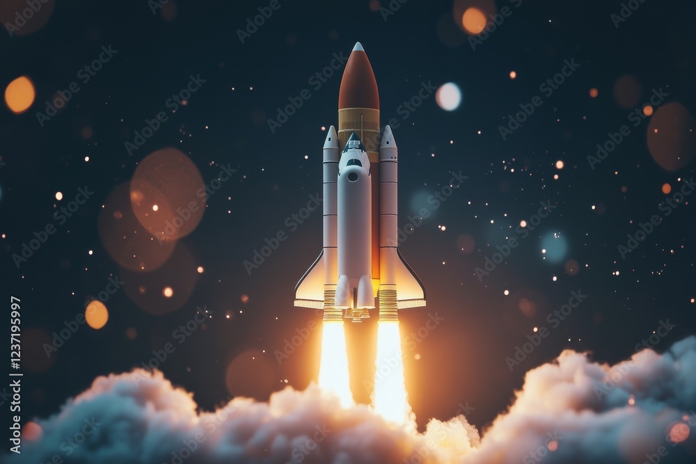 Fototapeta premium Advanced rocket model and computer simulation in a high-tech lab environment for space exploration studies