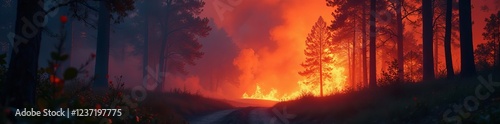 Wallpaper Mural Forest engulfed in flames with smoke and embers ,  landscape,  forest fire,  desolate Torontodigital.ca