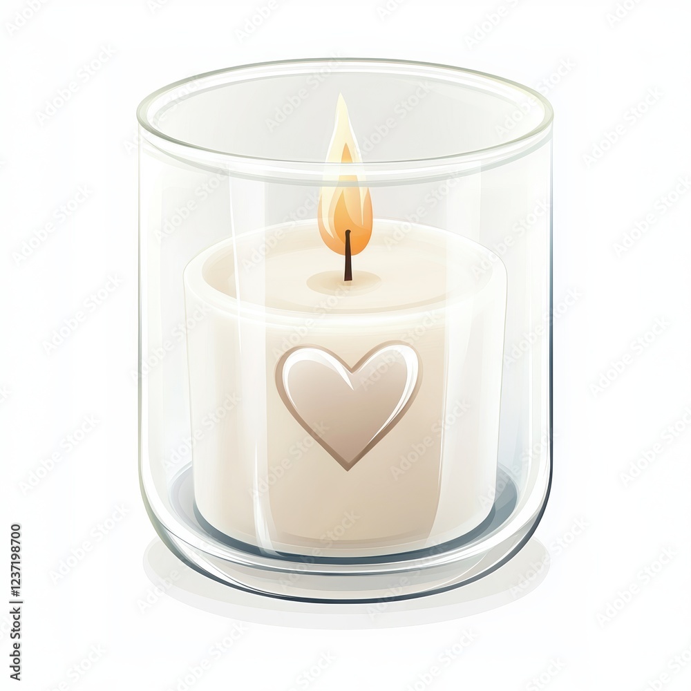 elegant white candle in a glass holder with a love theme, isolated on a white background for Saint Valentines Day elegant white candle in a glass holder with a love theme, isolated on a white background for Saint Valentines Day