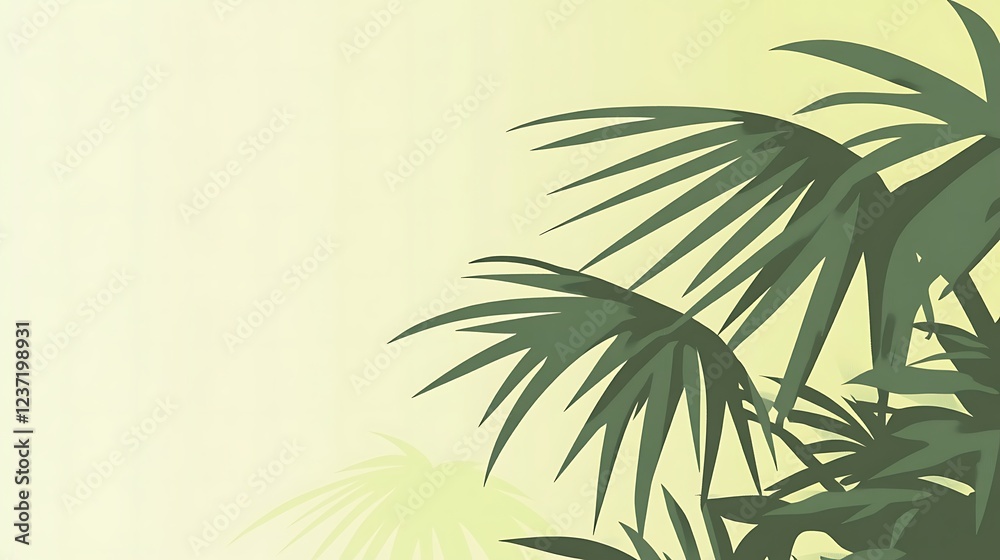 Obraz premium Green Palm Fronds Against A Pale Yellow Background