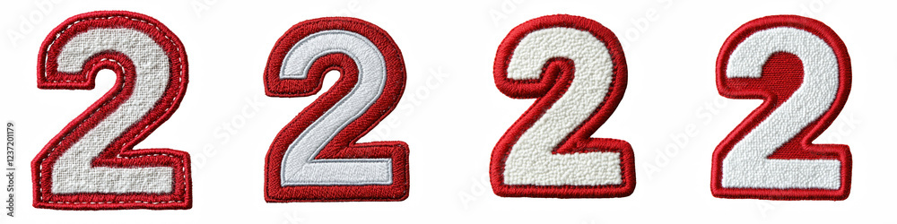 Naklejka premium Number 2, made of Patch White on Red Felt, logotype, Two isolated on a transparent background