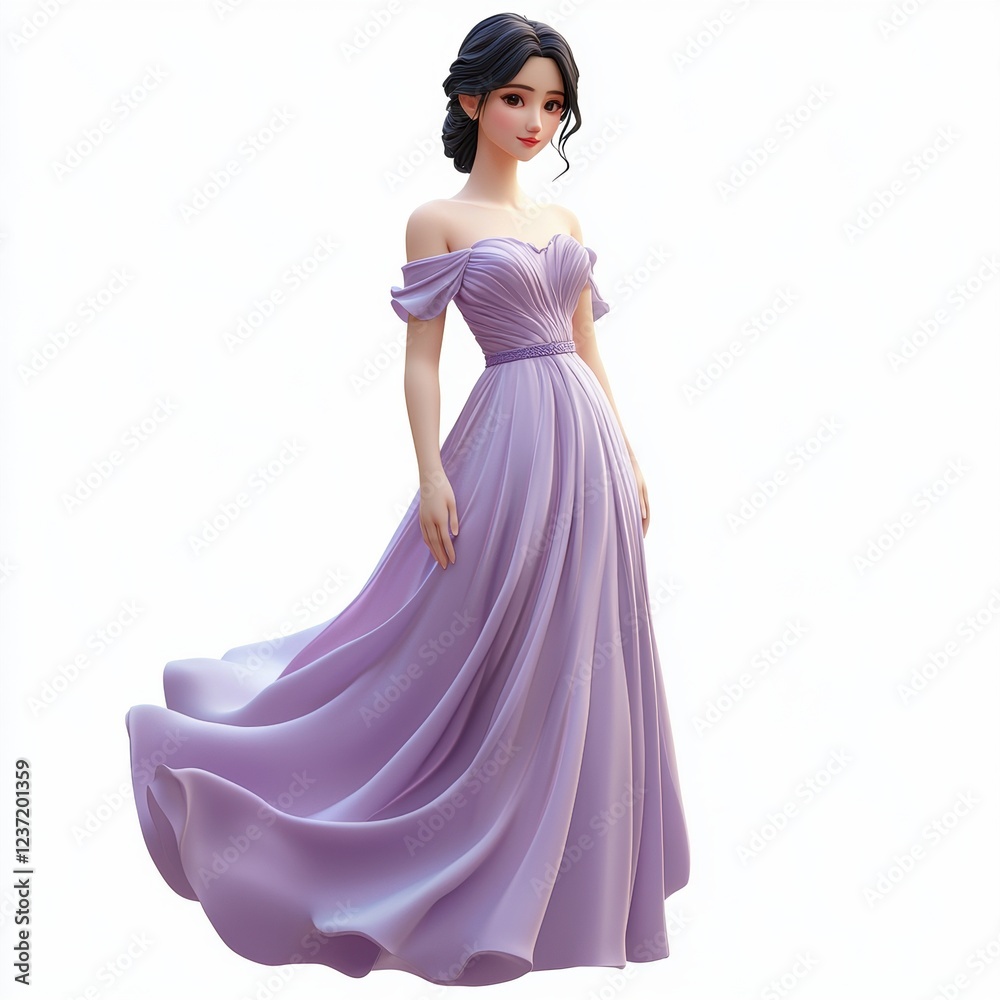 delicate woman in a lavender evening dress with a dreamy gaze, isolated on a white background for Saint Valentines Day delicate woman in a lavender evening dress with a dreamy gaze, isolated on a white background for Saint Valentines Day