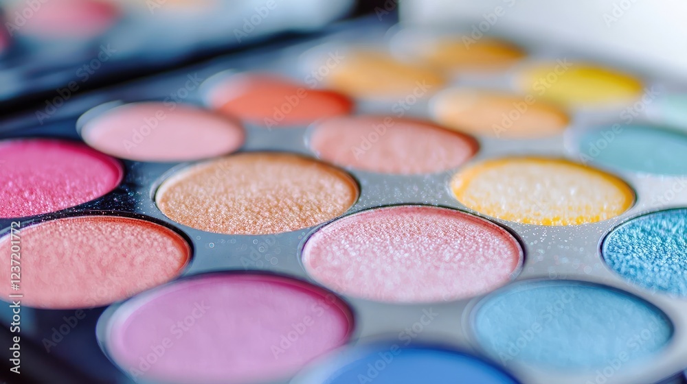 Naklejka premium Colorful eyeshadow palette closeup; makeup, beauty