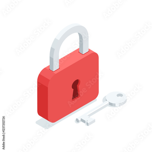 isometric vector lock and key icon, in color on a white background, strong protection or password