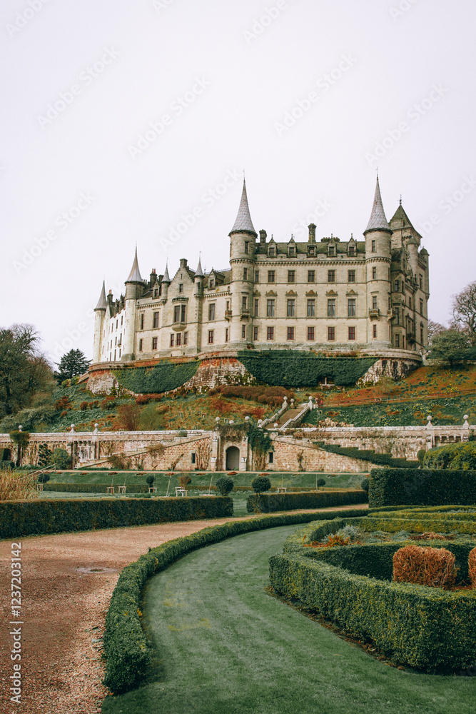 Castle in the Scottish Highlands - Majestic French-Style Château with Turrets, Formal Gardens, and Scenic Hilltop Views Castle in the Scottish Highlands - Majestic French-Style Château with Turrets, Formal Gardens, and Scenic Hilltop Views