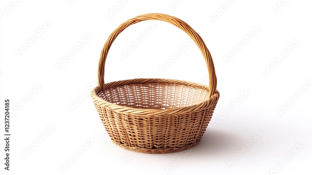 Brown basket with handle for holding items. Brown basket with handle for holding items.