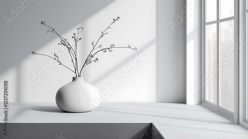 Minimalist white vase with dried branches inside