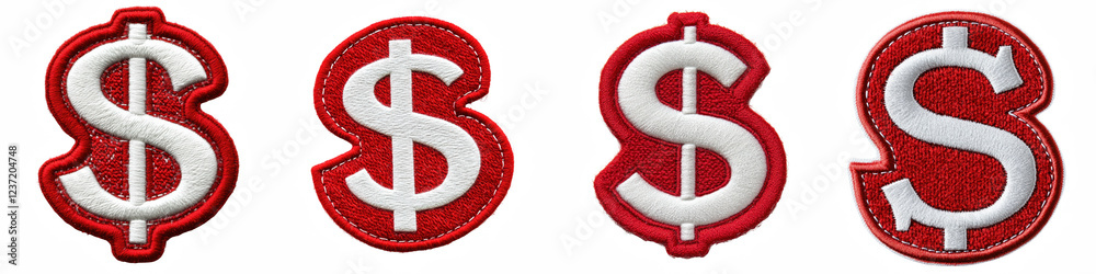 Obraz premium Symbol $, made of Patch White on Red Felt, logotype, Dollar isolated on a transparent background