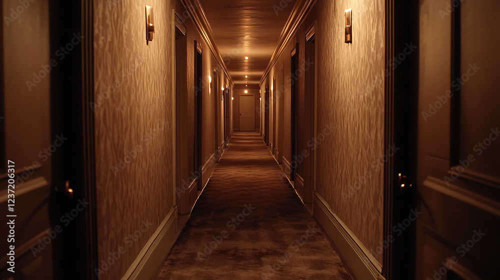 A dim hallway with doors on both sides, none leading to certainty, filling the air with doubt (2) A dim hallway with doors on both sides, none leading to certainty, filling the air with doubt (2)