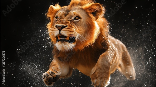 Majestic Lion in Motion: A Dramatic Wildlife Capture photo