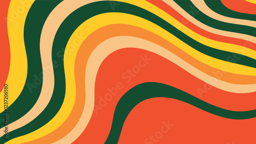 This vibrant vector background features wavy lines in shades of orange, yellow, and green, creating a dynamic and warm atmosphere suitable for various design uses