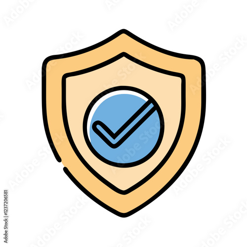 Shield with check icon in blue and beige colors representing security and validation in a trustworthy design
