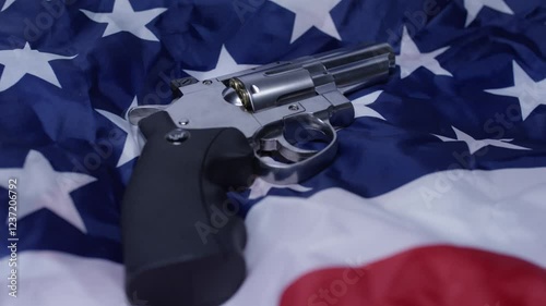 Second Amendment - American gun laws revolver on flag