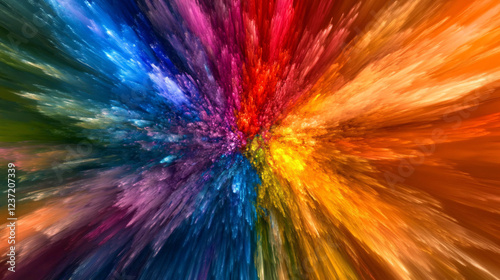 Wallpaper Mural A radiant explosion of multicolored light and powder featuring vivid blue orange yellow and red hues creating a dynamic abstract effect

 Torontodigital.ca
