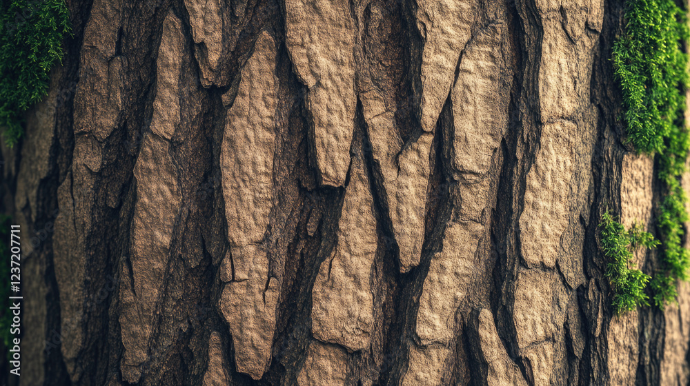 Close-up view of textured tree bark with vibrant moss details in natural setting Close-up view of textured tree bark with vibrant moss details in natural setting