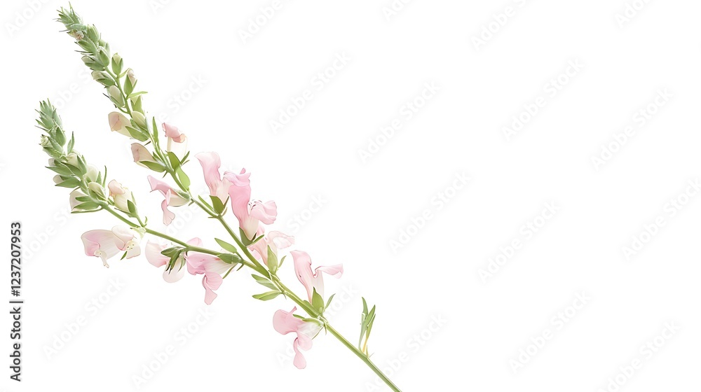 A single pink snapdragon flower stem isolated on a clean white background A single pink snapdragon flower stem isolated on a clean white background