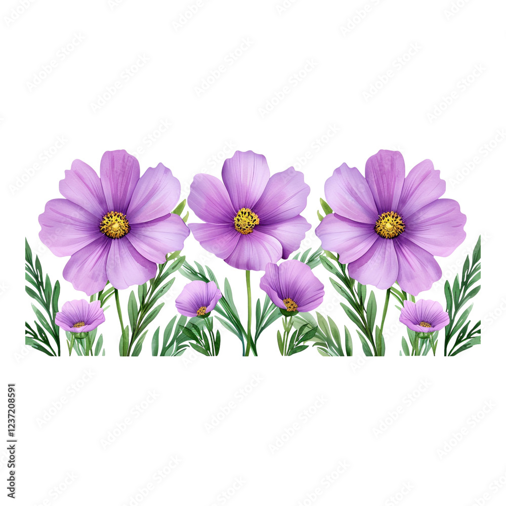 Obraz premium Pastel Watercolor Cosmos Flowers Border Clipart - Ideal for Floral Designs and Wedding Invitations