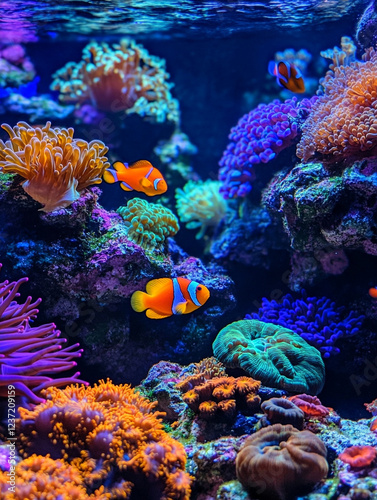 Wallpaper Mural A vibrant underwater scene featuring colorful coral reefs, various species of fish including clownfish, and anemones, showcasing the diversity and beauty of marine life. Torontodigital.ca