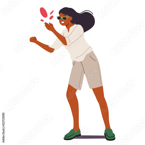 Young happy woman isolated cartoon character participating in Holi Indian art festival of colors