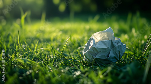 Wallpaper Mural A crumpled paper ball resting on fresh green grass Torontodigital.ca