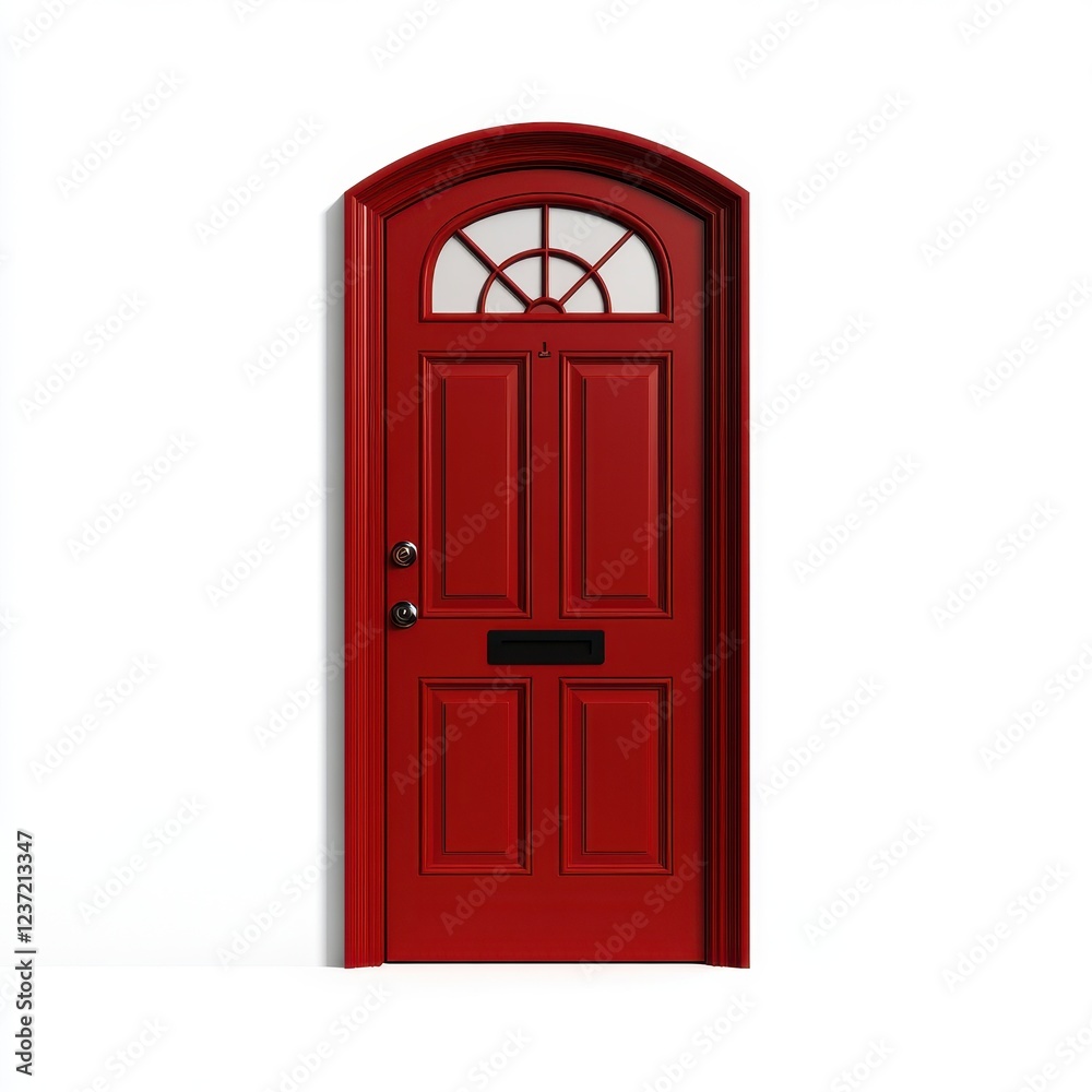 Red Arched Door with Window and Double Panels Red Arched Door with Window and Double Panels