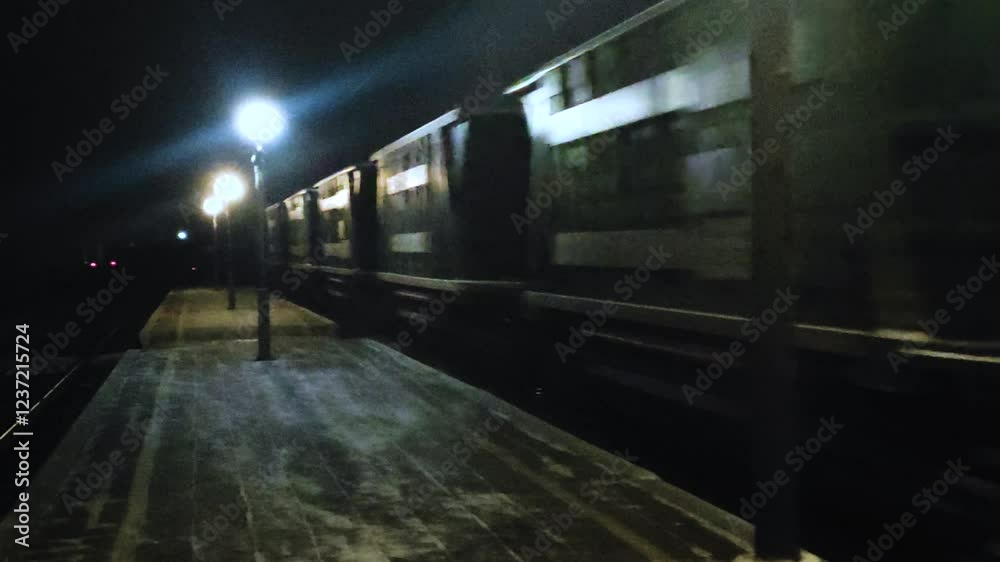 Trains on the rail in the railway station , night video with train , landscape with traine Trains on the rail in the railway station , night video with train , landscape with traine
