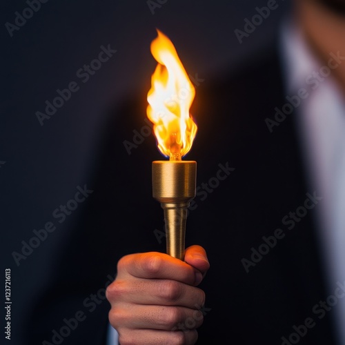 A hand holds a burning torch, symbolizing enlightenment, hope, and guidance in dark times.
