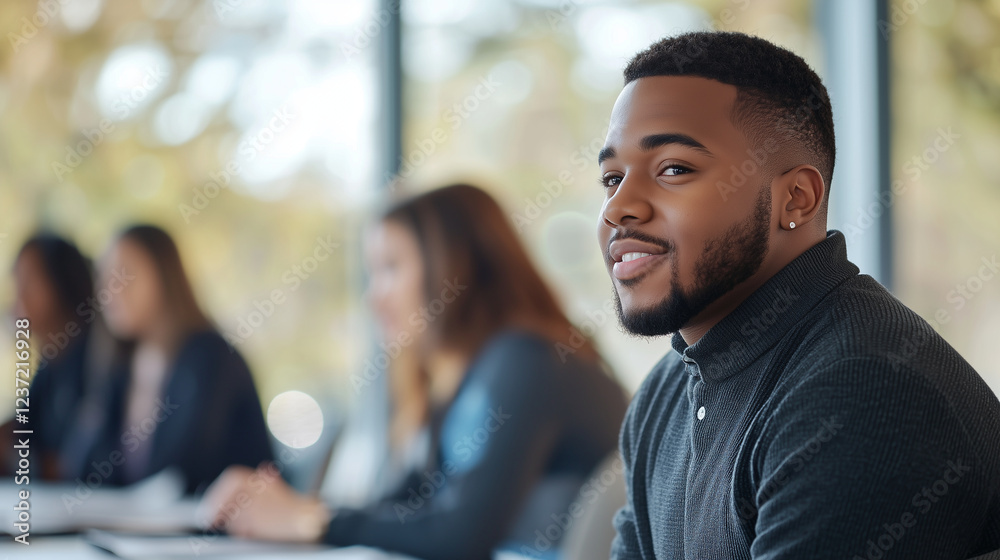 Fototapeta premium Diverse Business Team Meeting with Young Black Man in Office