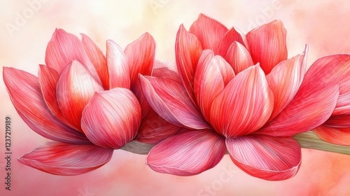 Close-up of two vibrant pink lotus flowers on a soft background