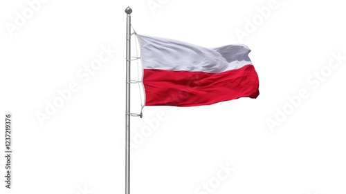 Poland national flag isolated on white background. Republic of Poland is a country in Central Europe. It extends from the Baltic Sea in the north to the Sudetes and Carpathian Mountains. photo