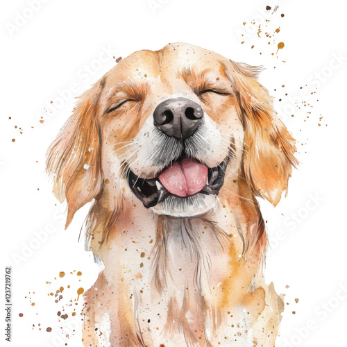 Happy golden retriever with tongue out watercolor art isolated png