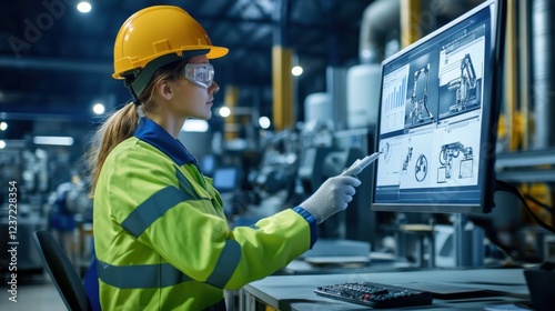 An industrial psychologist conducting workplace behavior studies in a manufacturing plant, with workers and behavioral observation tools visible, Workplace behavior study scene