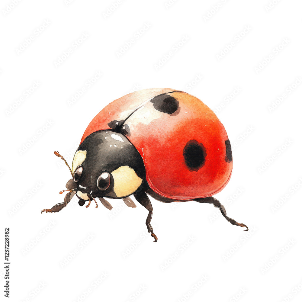 Watercolor ladybug illustration with red shell and black spots on transparent background isolated png Watercolor ladybug illustration with red shell and black spots on transparent background isolated png
