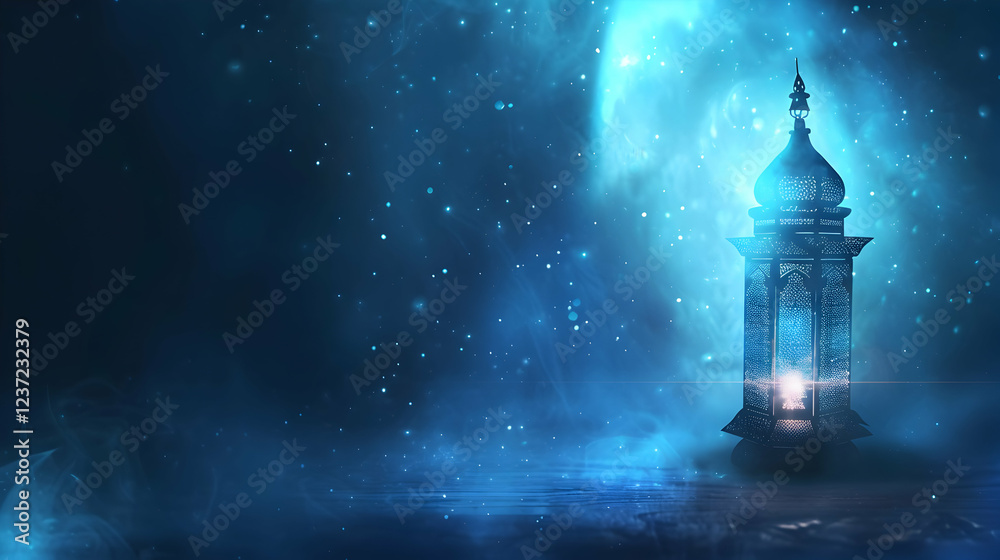 Fototapeta premium A mystical lantern glowing in a dark, starry atmosphere.