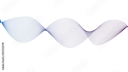 Vector curvy abstract line art wavy flowing dynamic blue purple red and white background in concept music or sound, wave, wind, information flow	