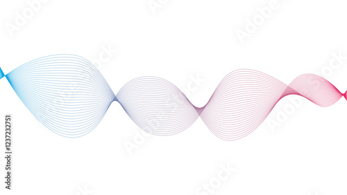 Vector curvy abstract line art wavy flowing dynamic blue purple red and white background in concept music or sound, wave, wind, information flow	