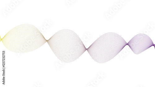 Vector curvy abstract line art wavy flowing dynamic yellow purple red and white background in concept music or sound, wave, wind, information flow	