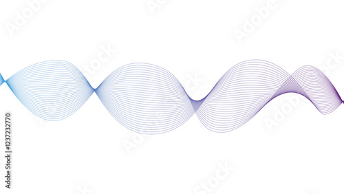 Vector curvy abstract line art wavy flowing dynamic blue purple red and white background in concept music or sound, wave, wind, information flow	