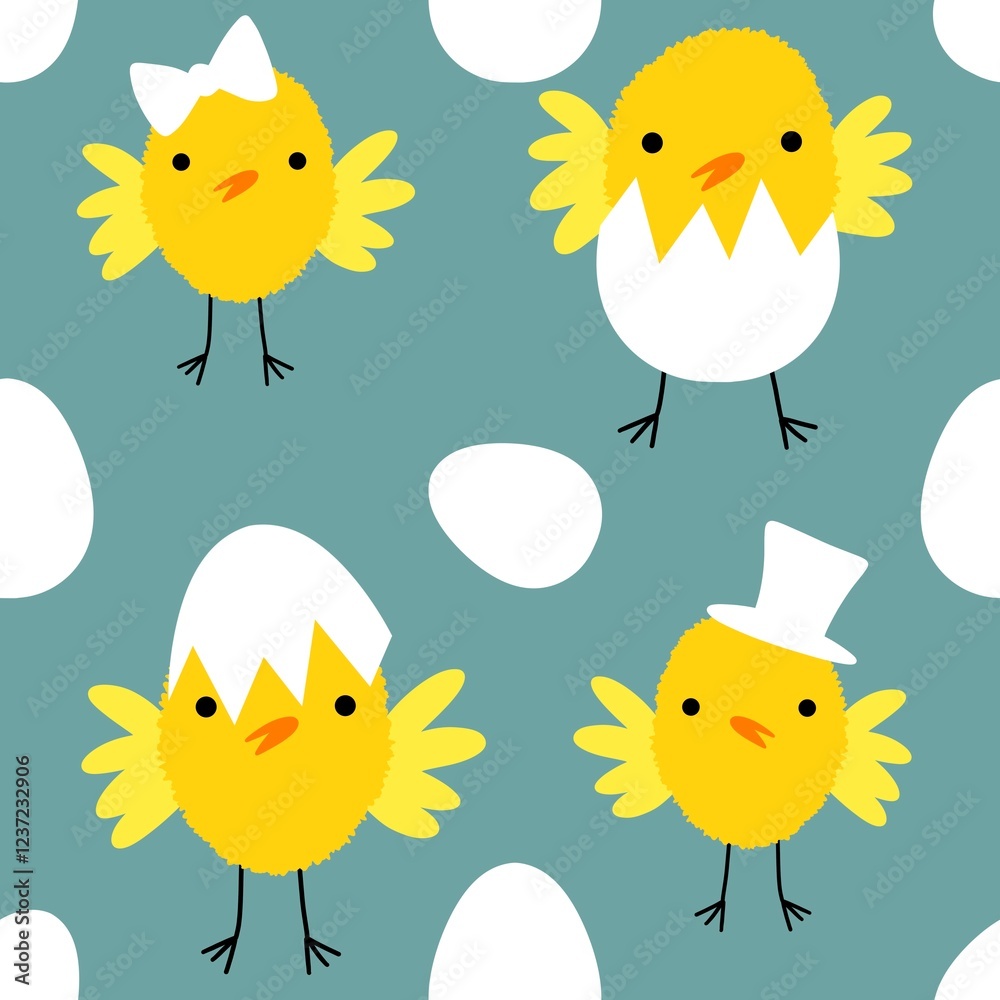 Easter chicken and eggs seamless birds pattern for wrapping paper and fabrics Easter chicken and eggs seamless birds pattern for wrapping paper and fabrics