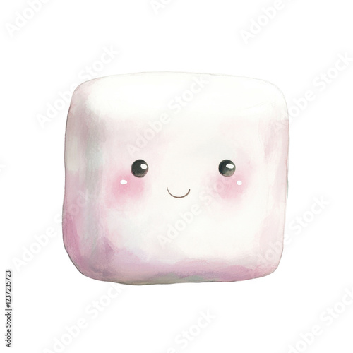 Cute smiling cartoon marshmallow with blush and eyes on transparent background isolated png photo