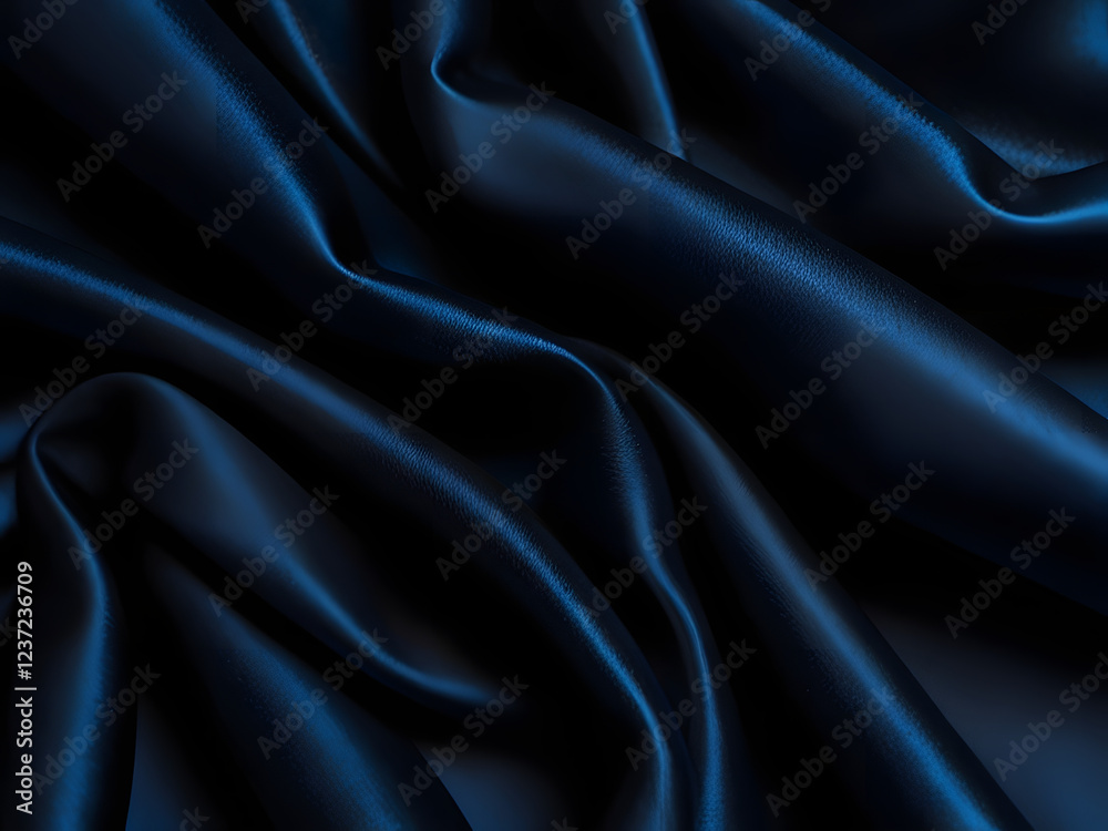 Fototapeta premium Black dark blue background. Silk satin fabric. Elegant luxury beautiful. Silky shine shimmer silvery. Soft folds. For design.