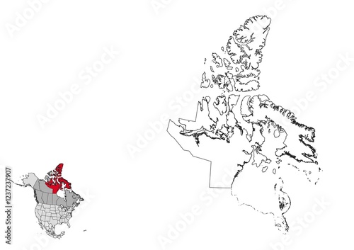 Nunavut map in northamerica