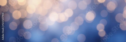 Bokeh of Blurred Lights on Soft Blue Background, Banner