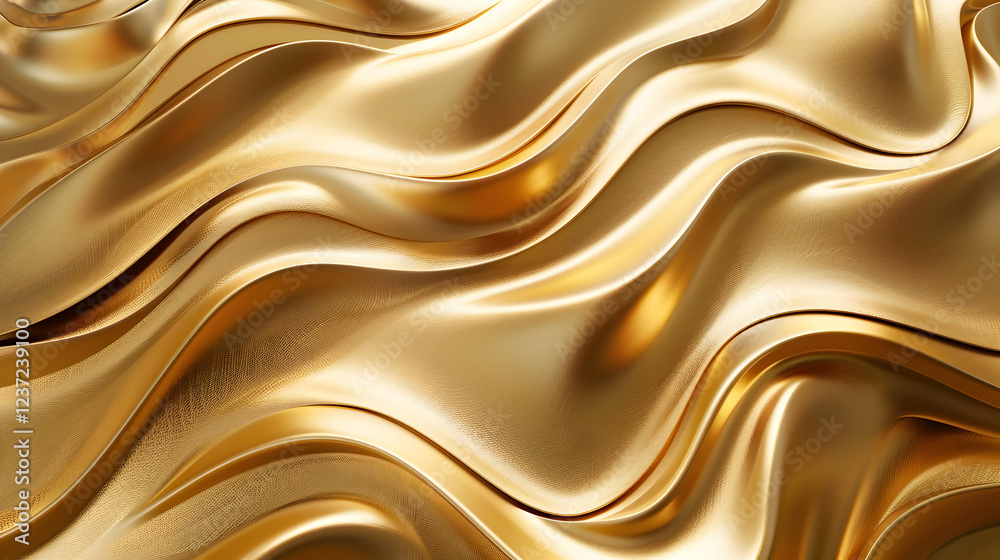 Fototapeta premium A smooth, flowing golden texture with waves, creating a luxurious and dynamic appearance.