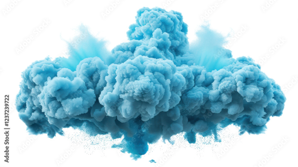 Fototapeta premium Light blue smoke cloud exploding on transparent background
