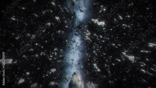 Asteroids Fly in Space and hit glitched camera footage 4K
