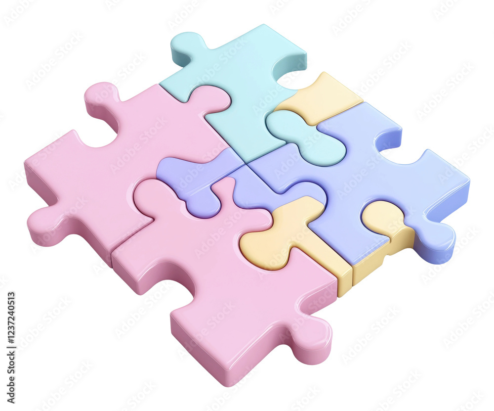 Colorful puzzle pieces on white background isolated on transparent background Colorful puzzle pieces on white background isolated on transparent background