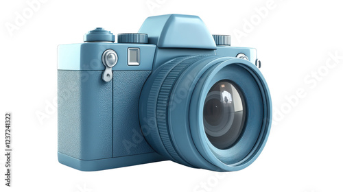 Light blue vintage camera with transparent background is ready to take pictures
