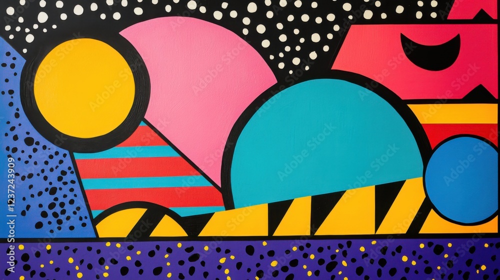 Obraz premium Bold geometric shapes with vibrant colors in a retro pop art abstract design