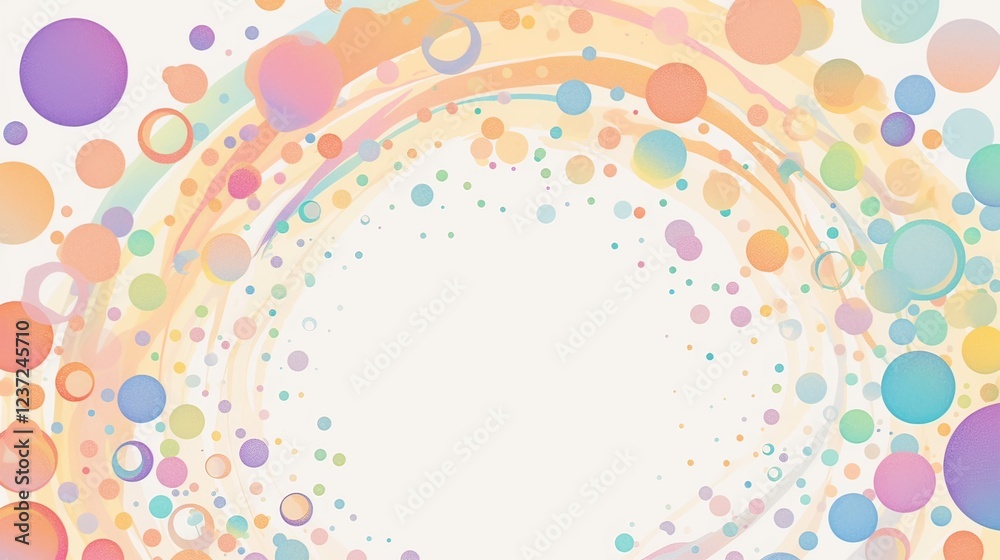 multicolored circles arranged in an arch on a white background. Pastel-colored dots in a circular pattern multicolored circles arranged in an arch on a white background. Pastel-colored dots in a circular pattern